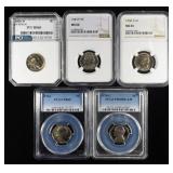 (5) GRADED JEFFERSON NICKELS