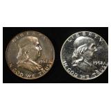 (2) 90% SILVER 1962 FRANKLIN HALF DOLLARS PROOF BU