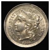 1866 3-CENT NICKEL GEM BU