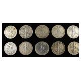 (10) 90% SILVER WALKING LIBERTY HALF DOLLARS