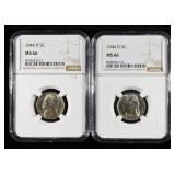 (2) 1944-D JEFFERSON NICKELS NGC MS 66
