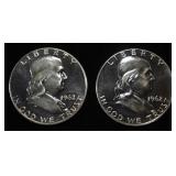 (2) 90% SILVER 1962 FRANKLIN HALF DOLLARS PROOF BU