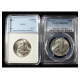 (2) 1963-D FRANKLIN HALF DOLLARS GRADED