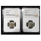 (2) 1944-D JEFFERSON NICKELS NGC MS 66