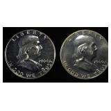 (2) 90% SILVER 1960 FRANKLIN HALF DOLLARS PROOF BU