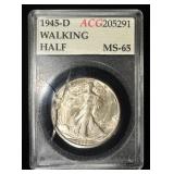 1945-D WALKING LIBERTY 50C ACG GEM BU