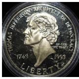 1993-S $1 COMMEM JEFFERSON 250TH  PR DCAM