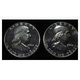 (2) 90% SILVER 1961 FRANKLIN HALF DOLLARS PROOF BU