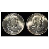 (2) 1949-D 90% SILVER FRANKLIN HALF DOLLARS BU