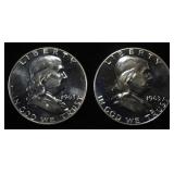 (2) 90% SILVER 1963 FRANKLIN HALF DOLLARS PROOF BU