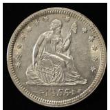 1855 SEATED LIBERTY QUARTER AU/BU