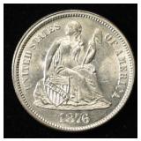 1876 SEATED LIBERTY DIME CH BU