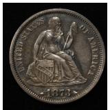 1873 SEATED LIBERTY DIME CH AU
