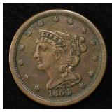1854 HALF CENT XF/AU