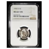 1950-D JEFFERSON NICKEL NGC MS66+ 5FS