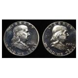 (2) 90% SILVER 1963 FRANKLIN HALF DOLLARS PROOF BU
