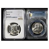 (2) 1963-D FRANKLIN HALF DOLLARS MS64 GRADED