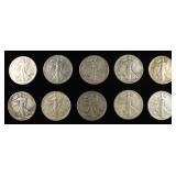 (10) 90% SILVER WALKING LIBERTY HALF DOLLARS