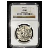 1943 WALKING LIBERTY HALF DOLLAR NGC MS-65