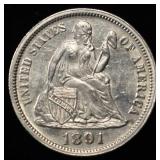 1891-O SEATED LIBERTY DIME CH BU