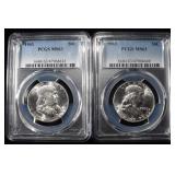 (2) 1963 FRANKLIN HALF DOLLARS PCGS MS63