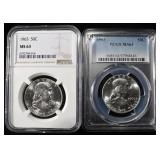 (2) 1963-D FRANKLIN HALF DOLLARS MS63 GRADED