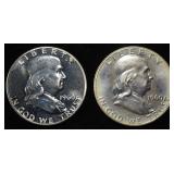 (2) 90% SILVER 1960 FRANKLIN HALF DOLLARS PROOF BU