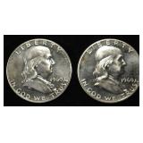 (2) 90% SILVER 1960 FRANKLIN HALF DOLLARS PROOF BU