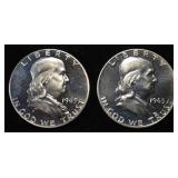 (2) 90% SILVER 1963 FRANKLIN HALF DOLLARS PROOF BU