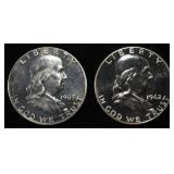 1962, 63 90% SILVER FRANKLIN HALF DOLLARS PROOF BU