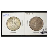 (2) 1918-S WALKING LIBERTY HALF DOLLARS