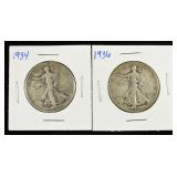 1934 & 1936 WALKING LIBERTY HALF DOLLARS
