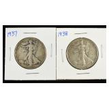 1938 & 1937 WALKING LIBERTY HALF DOLLARS