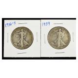 1936-S & 1939 WALKING LIBERTY HALF DOLLARS