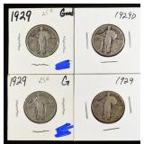 1929-D & (3) 1929 STANDING LIBERTY QUARTERS