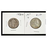 1957-D WASHINGTON, 1930-S STANDING LIBERTY 25C