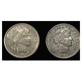 (2) 1905 BARBER DIMES XF/AU