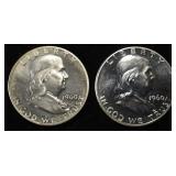 (2) 90% SILVER 1960 FRANKLIN HALF DOLLARS PROOF BU