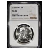1965 SMS KENNEDY HALF DOLLAR NGC MS67