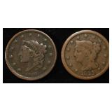 1838 FINE & 1844 VG LARGE CENTS