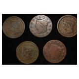 1821, 1831, (2) 1840, 1842 LARGE CENTS