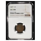 1877 INDIAN CENT NGC AG 3 BN