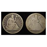 1858-P&O SEATED LIBERTY HALF DOLLARS