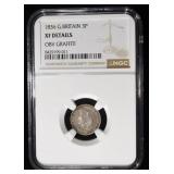 1836 G.BRITIAN 3P NGC XF DETAILS OBV GRAFFITI