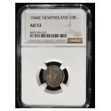 1944C NEWFOUNDLAND 10C NGC AU53