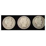 1898, 1899 & 1901 BARBER HALF DOLLARS