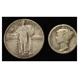 1926-S MERCURY DIME & 1929-S STANDING LIBERTY 25C