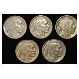 5 BEAUTIFUL BUFFALO NICKELS