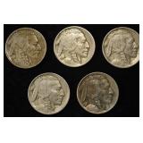 5 NICE 1913 T1 BUFFALO NICKELS-ALL VF