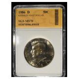 1986-D KENNEDY HALF DOLLAR SGS PERFECT GEM BU